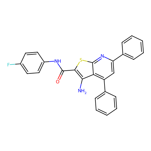 3-amino-N-(4-fluorophenyl)-4,6-diphenylthieno[2,3-b]pyridine-2-carboxamide structure