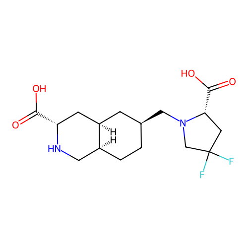 3-Isoquinolinecarboxylic acid, 6-(((2S)-2-carboxy-4,4-difluoro-1-pyrrolidinyl)methyl)decahydro-, (3S,4aR,6S,8aR)- structure