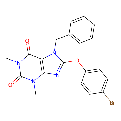 7-benzyl-8-(4-bromophenoxy)-1,3-dimethyl-3,7-dihydro-1H-purine-2,6-dione structure