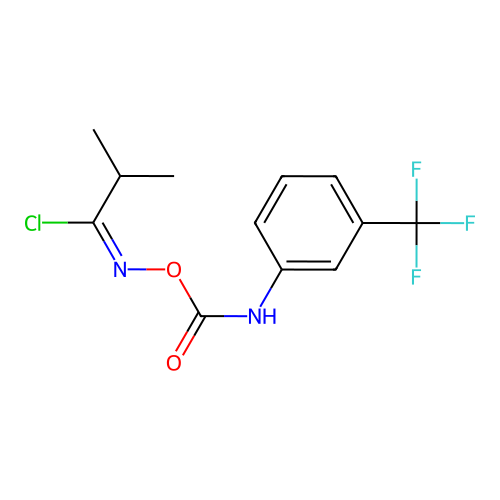 (E)-N-(((3-(trifluoromethyl)phenyl)carbamoyl)oxy)isobutyrimidoyl chloride structure