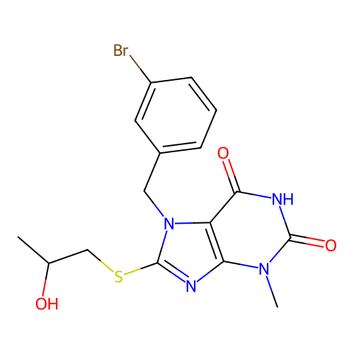 7-(3-bromobenzyl)-8-((2-hydroxypropyl)thio)-3-methyl-1H-purine-2,6(3H,7H)-dione structure