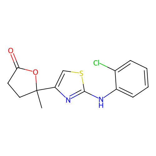 5-{2-[(2-chlorophenyl)amino]-1,3-thiazol-4-yl}-5-methyldihydrofuran-2(3H)-one structure