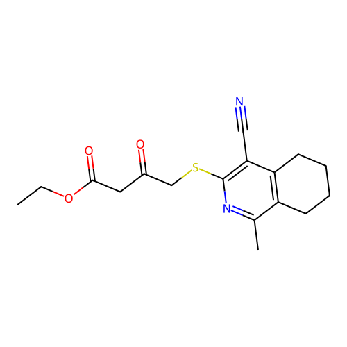 ethyl 4-[(4-cyano-1-methyl-5,6,7,8-tetrahydroisoquinolin-3-yl)sulfanyl]-3-oxobutanoate structure