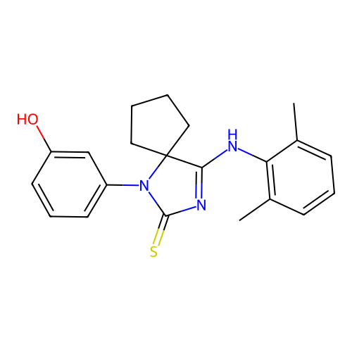 (Z)-4-((2,6-dimethylphenyl)imino)-1-(3-hydroxyphenyl)-1,3-diazaspiro[4.4]nonane-2-thione structure