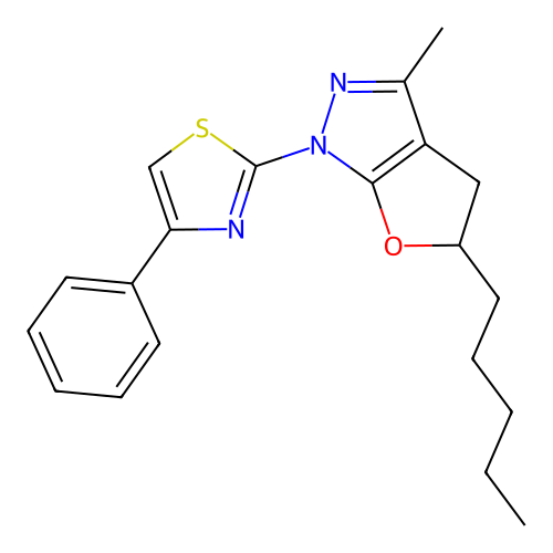 3-methyl-5-pentyl-1-(4-phenylthiazol-2-yl)-4,5-dihydro-1H-furo[2,3-c]pyrazole structure
