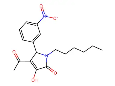 3-acetyl-1-hexyl-4-hydroxy-2-(3-nitrophenyl)-2H-pyrrol-5-one structure