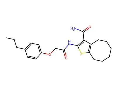 2-{[(4-propylphenoxy)acetyl]amino}-4,5,6,7,8,9-hexahydrocycloocta[b]thiophene-3-carboxamide structure