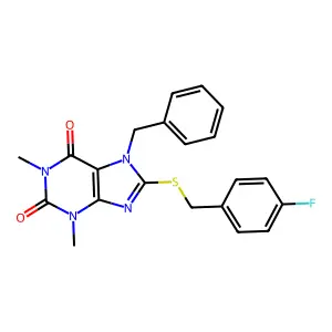 7-benzyl-8-((4-fluorobenzyl)thio)-1,3-dimethyl-1H-purine-2,6(3H,7H)-dione structure