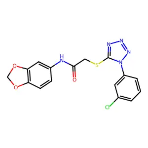 N-(1,3-benzodioxol-5-yl)-2-[1-(3-chlorophenyl)tetrazol-5-yl]sulfanylacetamide structure