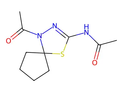 N-[(3Z)-1-acetyl-4-thia-1,2-diazaspiro[4.4]non-3-ylidene]acetamide structure
