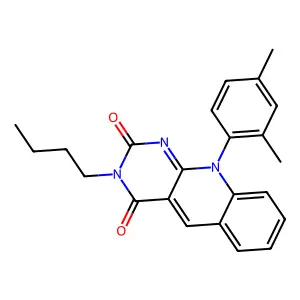 3-butyl-10-(2,4-dimethylphenyl)pyrimido[4,5-b]quinoline-2,4(3H,10H)-dione structure