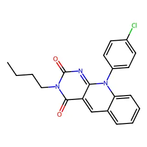 3-butyl-10-(4-chlorophenyl)pyrimido[4,5-b]quinoline-2,4(3H,10H)-dione structure