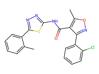 3-(2-chlorophenyl)-5-methyl-N-[5-(2-methylphenyl)-1,3,4-thiadiazol-2-yl]-1,2-oxazole-4-carboxamide structure