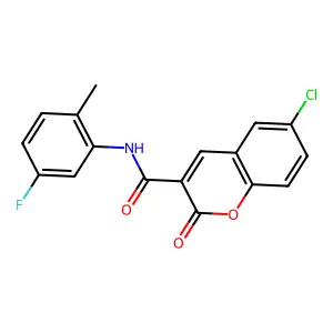 6-chloro-N-(5-fluoro-2-methylphenyl)-2-oxo-2H-chromene-3-carboxamide structure