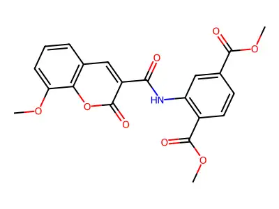 Dimethyl 2-[(8-methoxy-2-oxochromene-3-carbonyl)amino]benzene-1,4-dicarboxylate structure