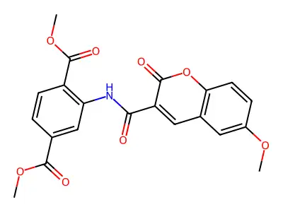 Dimethyl 2-[(6-methoxy-2-oxochromene-3-carbonyl)amino]benzene-1,4-dicarboxylate structure