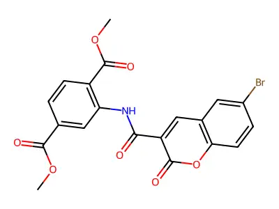 Dimethyl 2-[(6-bromo-2-oxochromene-3-carbonyl)amino]benzene-1,4-dicarboxylate structure