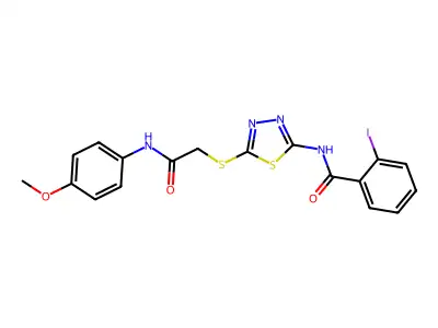 2-iodo-N-[5-({[(4-methoxyphenyl)carbamoyl]methyl}sulfanyl)-1,3,4-thiadiazol-2-yl]benzamide structure