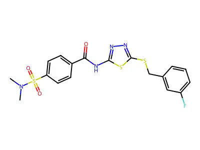 4-(dimethylsulfamoyl)-N-(5-{[(3-fluorophenyl)methyl]sulfanyl}-1,3,4-thiadiazol-2-yl)benzamide structure