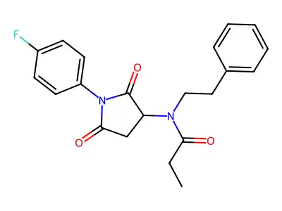 N-[1-(4-fluorophenyl)-2,5-dioxopyrrolidin-3-yl]-N-(2-phenylethyl)propanamide structure