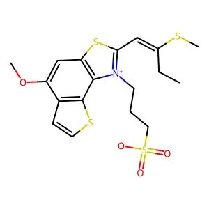 3-[5-methoxy-2-[(Z)-2-methylsulfanylbut-1-enyl]thieno[2,3-e][1,3]benzothiazol-1-ium-1-yl]propane-1-sulfonate structure