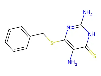 2,5-diamino-4-benzylsulfanyl-1H-pyrimidine-6-thione structure