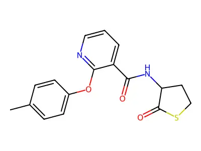 2-(4-methylphenoxy)-N-(2-oxothiolan-3-yl)pyridine-3-carboxamide structure