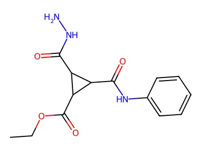Ethyl 2-(hydrazinecarbonyl)-3-(phenylcarbamoyl)cyclopropane-1-carboxylate structure