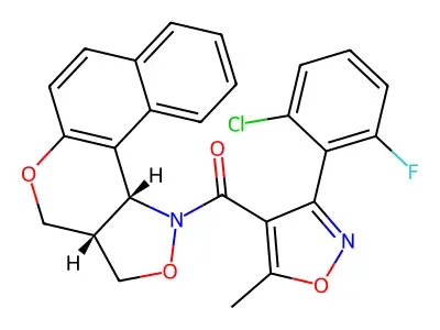 3a,11c-dihydro-3H-benzo[5,6]chromeno[4,3-c]isoxazol-1(4H)-yl[3-(2-chloro-6-fluorophenyl)-5-methyl-4-isoxazolyl]methanone structure