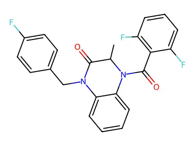 4-(2,6-difluorobenzoyl)-1-(4-fluorobenzyl)-3-methyl-3,4-dihydro-2(1H)-quinoxalinone structure