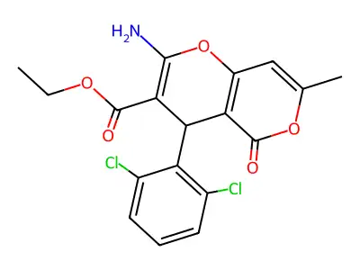 ethyl 2-amino-4-(2,6-dichlorophenyl)-7-methyl-5-oxo-4H,5H-pyrano[4,3-b]pyran-3-carboxylate structure
