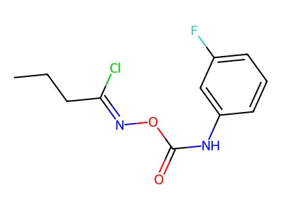 (1E)-N-{[(3-fluorophenyl)carbamoyl]oxy}butanimidoyl chloride structure