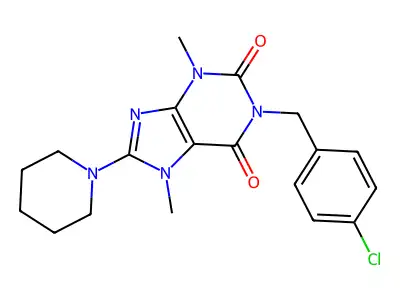 1-(4-chlorobenzyl)-3,7-dimethyl-8-(piperidin-1-yl)-1H-purine-2,6(3H,7H)-dione structure