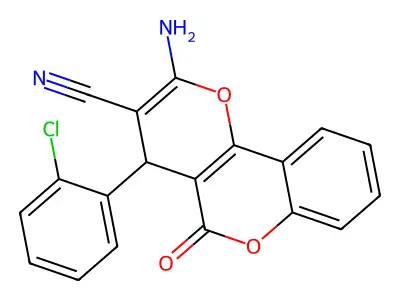 2-amino-4-(2-chlorophenyl)-5-oxo-4H,5H-pyrano[3,2-c]chromene-3-carbonitrile structure