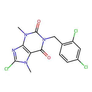 8-chloro-1-(2,4-dichlorobenzyl)-3,7-dimethyl-3,7-dihydro-1H-purine-2,6-dione structure