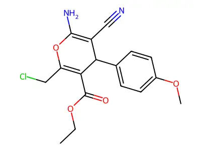 ethyl 6-amino-2-(chloromethyl)-5-cyano-4-(4-methoxyphenyl)-4H-pyran-3-carboxylate structure
