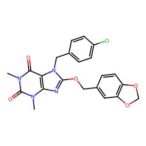 8-(1,3-benzodioxol-5-ylmethoxy)-7-[(4-chlorophenyl)methyl]-1,3-dimethylpurine-2,6-dione structure