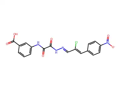 3-[[2-[(2E)-2-[(Z)-2-chloro-3-(4-nitrophenyl)prop-2-enylidene]hydrazinyl]-2-oxoacetyl]amino]benzoic acid structure
