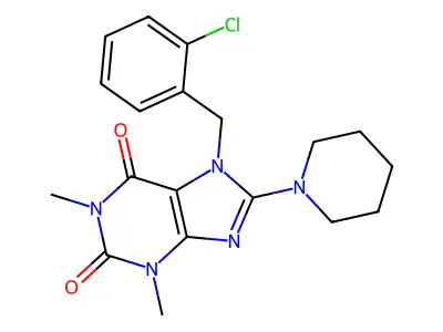 7-(2-chlorobenzyl)-1,3-dimethyl-8-(piperidin-1-yl)-1H-purine-2,6(3H,7H)-dione structure