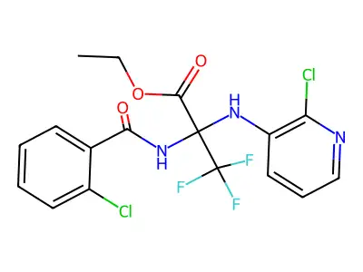 ethyl 2-[(2-chlorobenzoyl)amino]-2-[(2-chloro-3-pyridyl)amino]-3,3,3-trifluoropropanoate structure