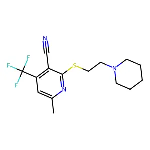 6-methyl-2-{[2-(piperidin-1-yl)ethyl]sulfanyl}-4-(trifluoromethyl)pyridine-3-carbonitrile structure