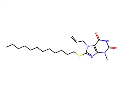 7-Allyl-8-dodecylsulfanyl-3-methyl-3,7-dihydro-purine-2,6-dione structure