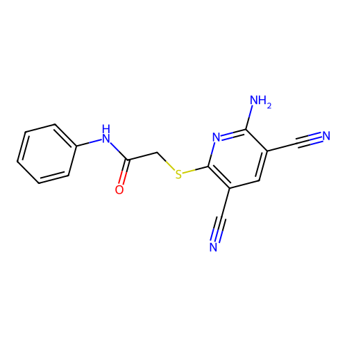 2-[(6-amino-3,5-dicyanopyridin-2-yl)sulfanyl]-N-phenylacetamide structure