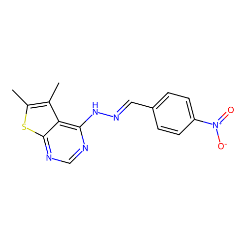5,6-dimethyl-4-[(2E)-2-(4-nitrobenzylidene)hydrazinyl]thieno[2,3-d]pyrimidine structure