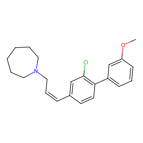 1-[(2Z)-3-(2-chloro-3'-methoxybiphenyl-4-yl)prop-2-en-1-yl]azepane structure