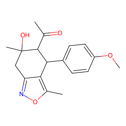 1-(6-hydroxy-4-(4-methoxyphenyl)-3,6-dimethyl-4,5,6,7-tetrahydrobenzo[c]isoxazol-5-yl)ethanone structure