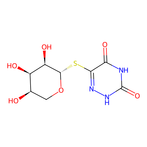 6-[(2S,3R,4R,5R)-3,4,5-trihydroxyoxan-2-yl]sulfanyl-2H-1,2,4-triazine-3,5-dione structure