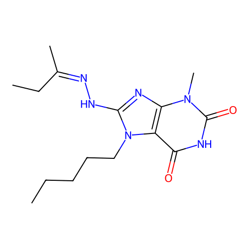 8-[(2Z)-2-butan-2-ylidenehydrazinyl]-3-methyl-7-pentylpurine-2,6-dione structure