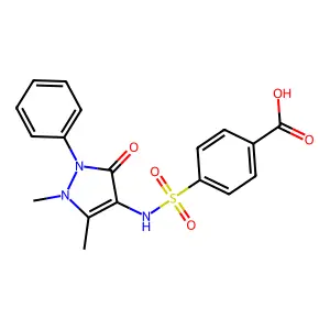 4-[(1,5-dimethyl-3-oxo-2-phenyl-2,3-dihydro-1H-pyrazol-4-yl)sulfamoyl]benzoic acid structure