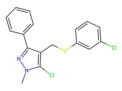 (5-chloro-1-methyl-3-phenyl-1H-pyrazol-4-yl)methyl 3-chlorophenyl sulfide structure